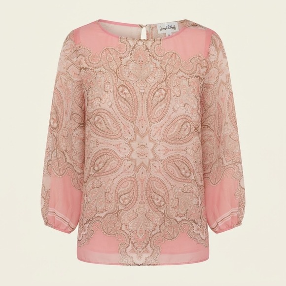 Joseph Ribkoff Tops - Joseph Ribkoff Sheer Pink Paisley Tunic Blouse Top 3/4 Sleeve Keyhole Size 12